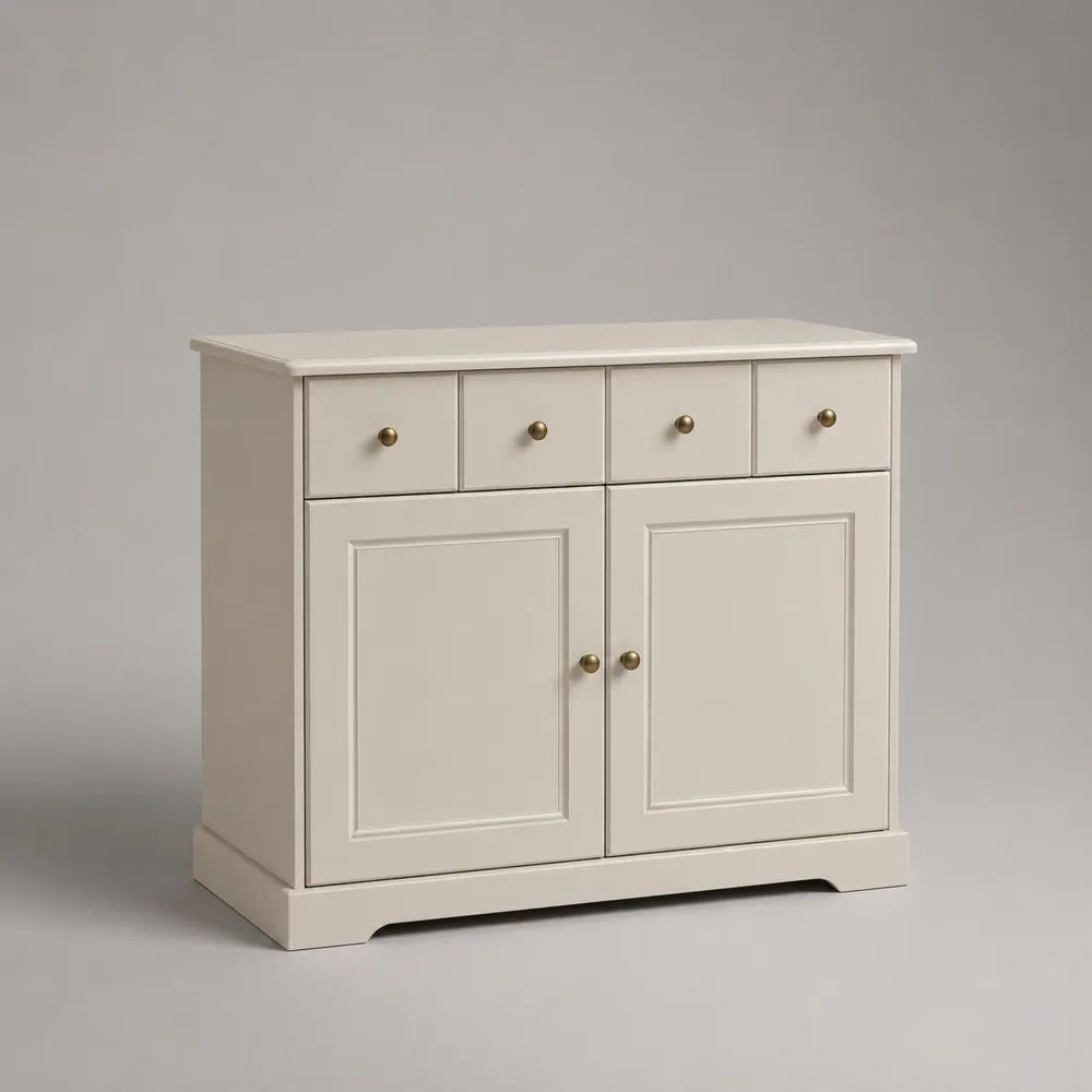 Credenza buffet rettangolare in MDF con 4 cassetti e 2 ante, avorio, 100 × 40 × 90 cm