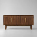 Credenza rettangolare in legno con 4 ante, finitura marrone noce e ottone, 160 x 40 x 80 cm