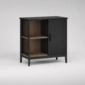Credenza rettangolare in legno e acciaio Nero/Noce, 80 × 40 × 90 cm, con anta scanalata e 2 vani aperti