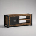 Mobile porta televisore basso rettangolare in legno e acciaio, marrone e nero, 120 x 30 x 50 cm