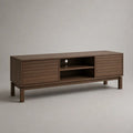 Mobile TV basso rettangolare in MDF impiallacciato in noce con 2 ante e 2 vani aperti, marrone noce, 160 x 40 x 60 cm