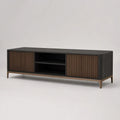 Mobile TV basso rettangolare in MDF con 2 ante scanalate, 2 vani aperti, nero, marrone noce e bronzo, 160 x 40 x 58 cm