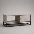 Mobile basso porta televisore rettangolare in MDF melaminico e acciaio con anta e ripiani, grigio chiaro e nero, 120 x 40 x 55 cm
