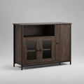 Credenza buffet rettangolare in legno, vetro e acciaio, Marrone scuro/Nero, 100 × 35 × 80 cm