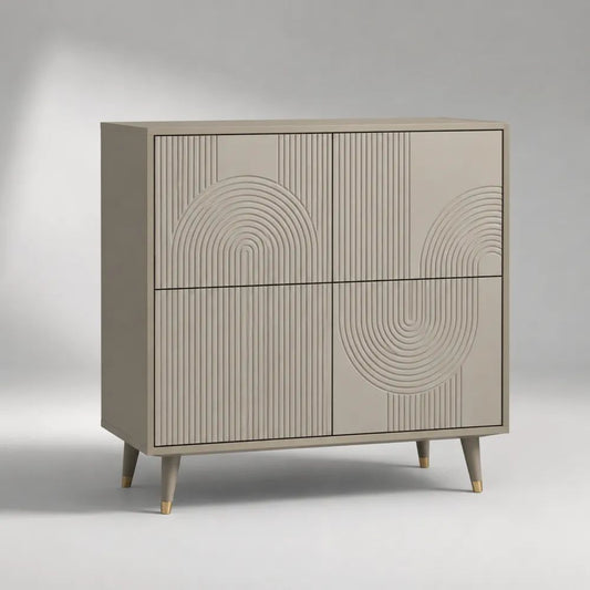 Credenza rettangolare beige a 4 ante in MDF e pannello truciolare, 100 × 40 × 110 cm