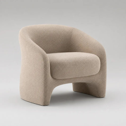 Poltrona imbottita in tessuto bouclé beige con braccioli, 78 x 75 x 76 cm