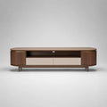 Mobile porta TV in MDF impiallacciato marrone noce e beige con 2 cassetti e 2 ante scanalate, 180 x 40 x 55 cm