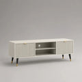 Mobile porta TV rettangolare in MDF bianco crema con 2 ante scanalate, 140 x 40 x 60 cm