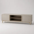 Mobile porta TV basso rettangolare in MDF laminato e acciaio, tortora e oro, 180 x 40 x 60 cm